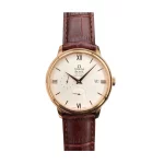 Omega De Ville 40mm Gold Steel Silver Dial Brown Leather Strap Super Clone