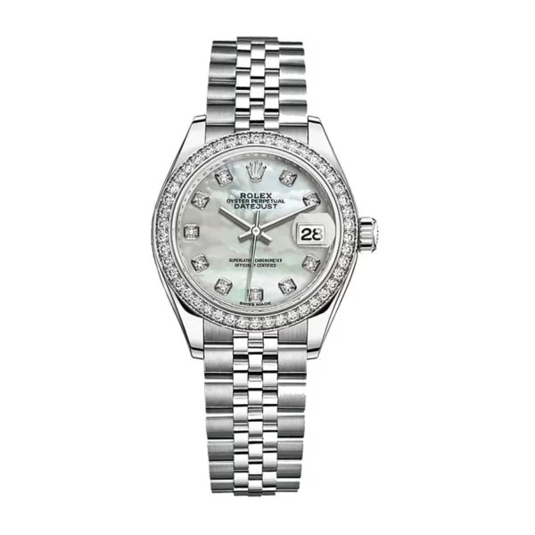 Rolex Datejust 28mm 279384RBR White Gold Silver Diamond Dial Replica