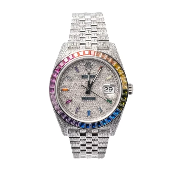 Rolex Datejust 126300 41mm Super Clone Iced Out Rainbow