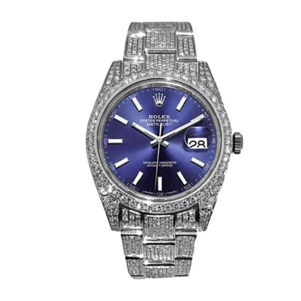 Rolex Datejust 126300 41mm Iced Out Blue Dial Super Clone Watch
