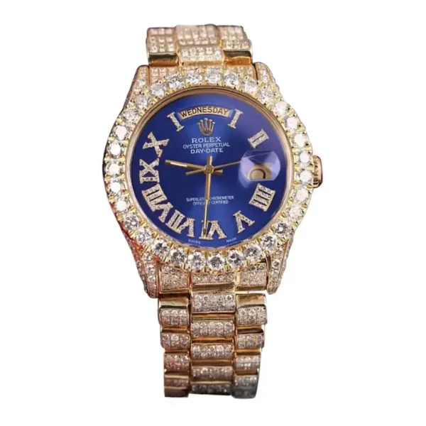 Rolex Day-Date 18038 36mm Super Clone Iced Out Blue Dial