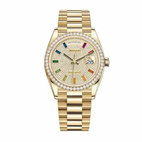 Rolex Day-Date 36 128348RBR Super Clone Yellow Gold Diamond Watch