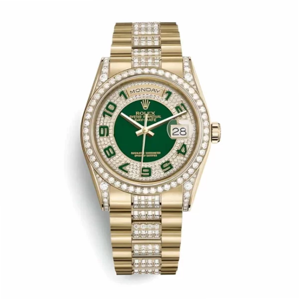 Rolex Day-Date 118348 36mm Yellow Gold Iced Out Super Clone